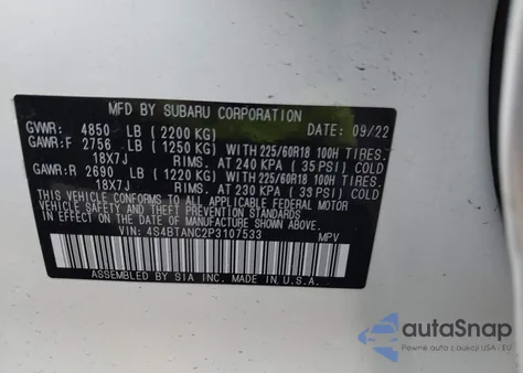 2023 Subaru Outback Limited from USA, damaged, VIN 4S4BTANC2P3107533